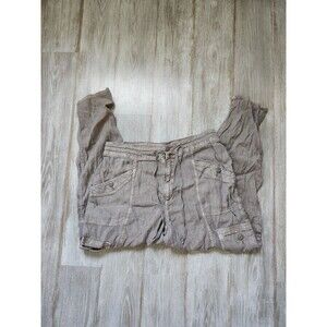 American Eagle Linen Blend Pants Gray Cargo Drawstring Straight High Rise Sz 16R